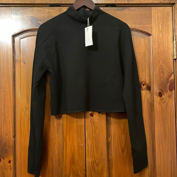 NWT Helmut Lang Merino  Wool Blend Cropped Sweater (BLACK), Large - Picture 2 of 6